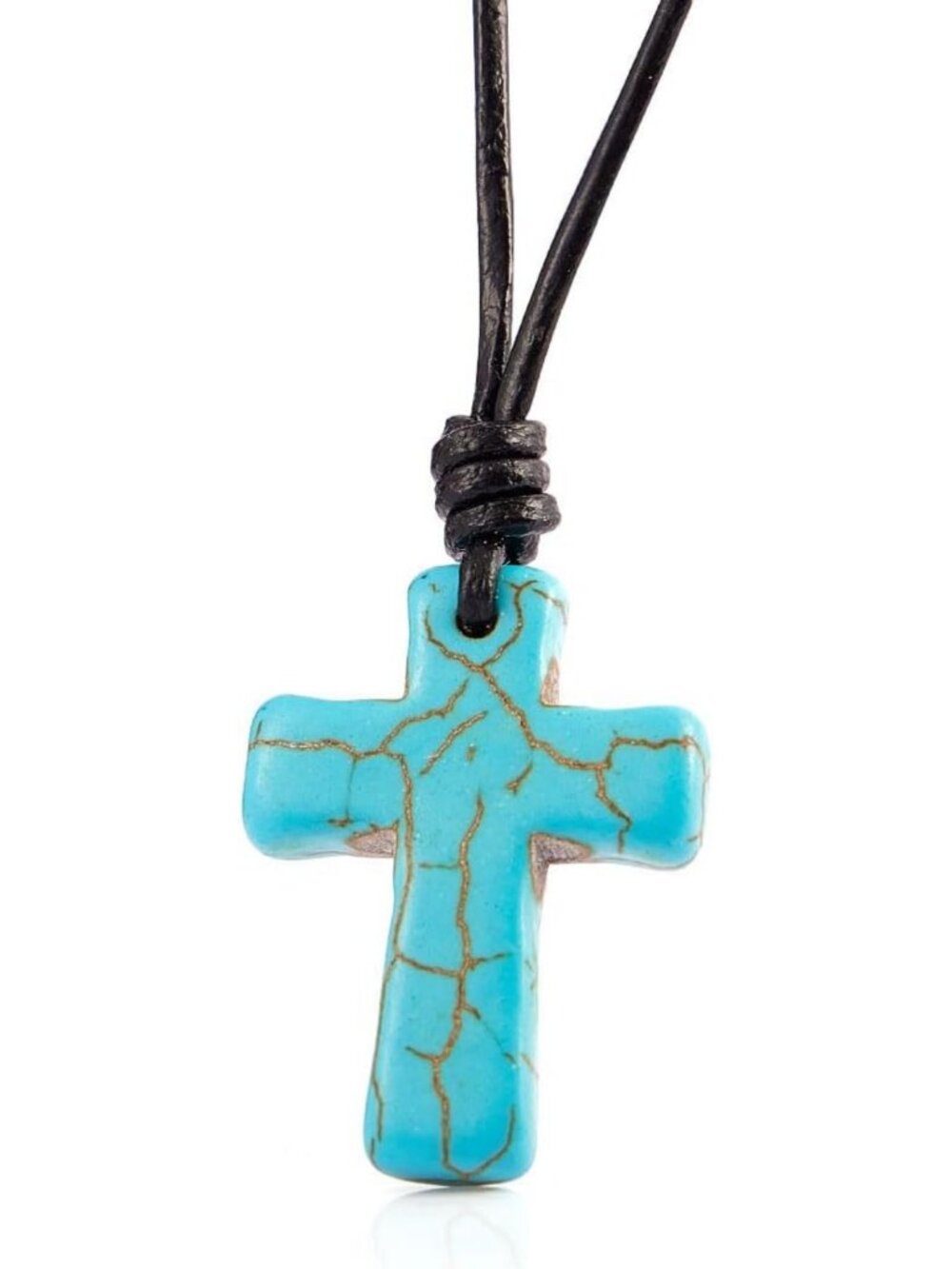 Adjustable Leather Necklace with Stone Cross Pendant - Perfect Valentine's Gift